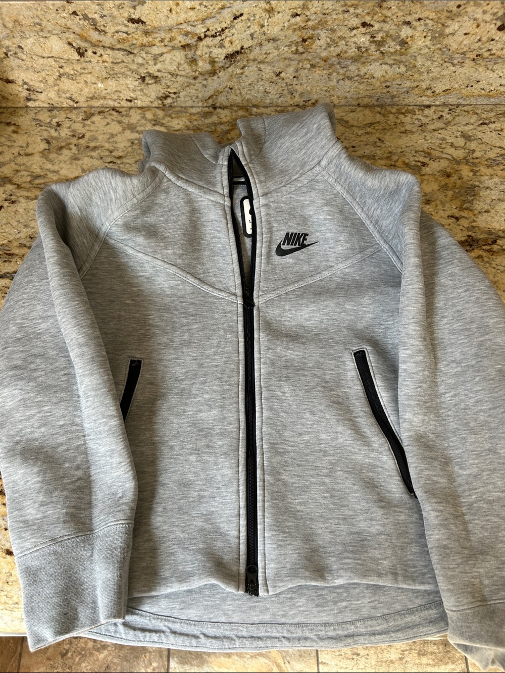 Nike Kids Light Gray Full-Zip Hoodie with Black Trim